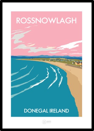 Rossnowlagh Beach Vintage Print (Pink Sky)