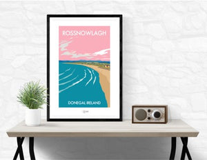Rossnowlagh Beach Vintage Print (Pink Sky)